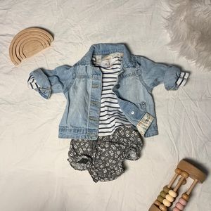 BUNDLE: stripe shirt, jean jacket, floral bloomers